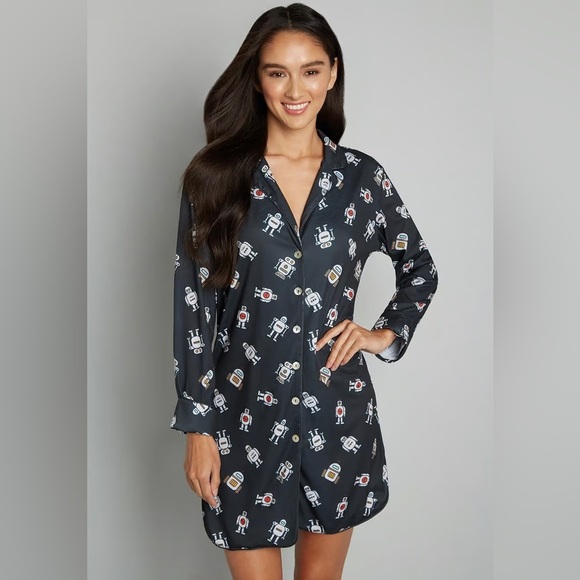 ModCloth Easy Mornings Long Sleeve Sleep Shirt medium - Picture 1 of 4